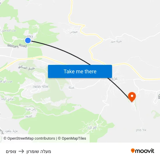 צופים to מעלה שומרון map