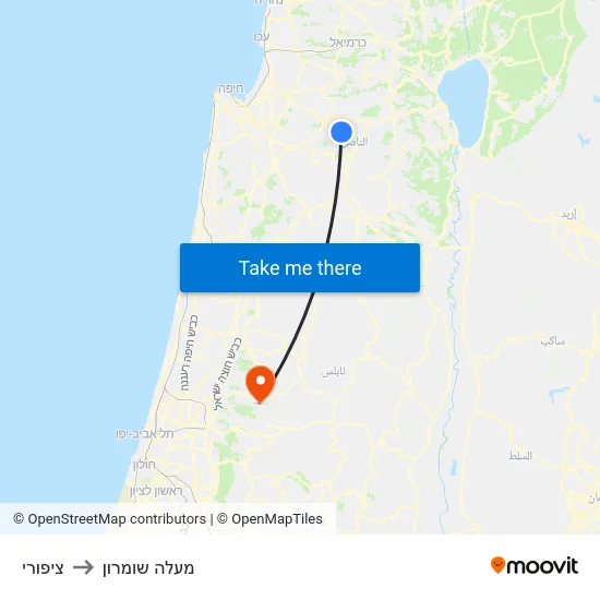 ציפורי to מעלה שומרון map