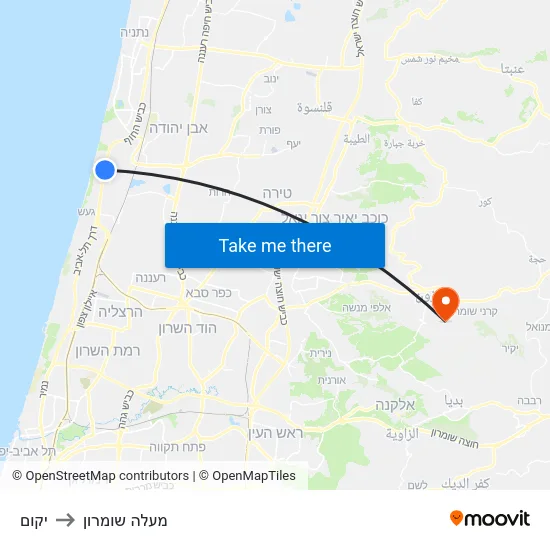יקום to מעלה שומרון map