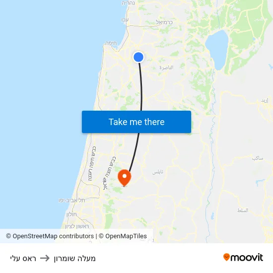 ראס עלי to מעלה שומרון map