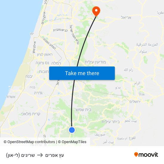 שריגים (לי-און) to עץ אפרים map