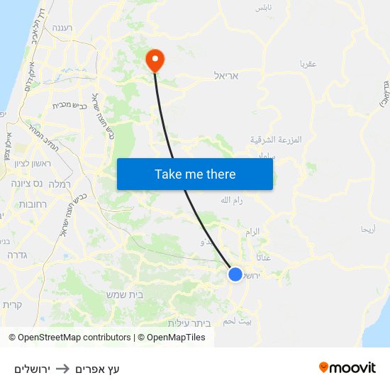 ירושלים to עץ אפרים map