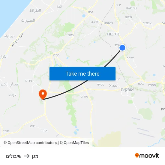 שיבולים to מגן map