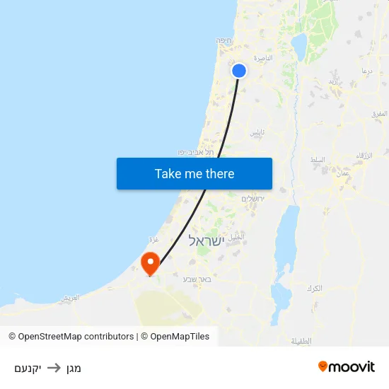 יקנעם to מגן map