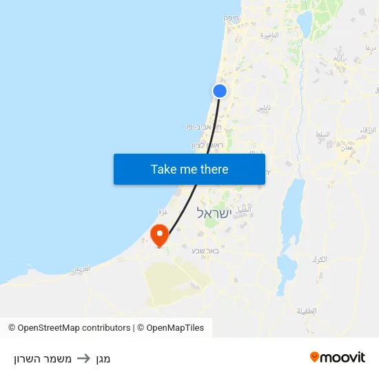 משמר השרון to מגן map