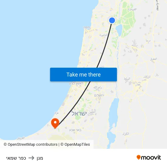 כפר שמאי to מגן map