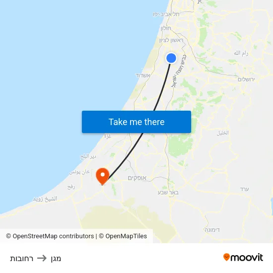 רחובות to מגן map