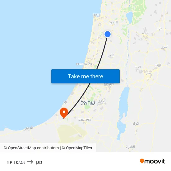 גבעת עוז to מגן map