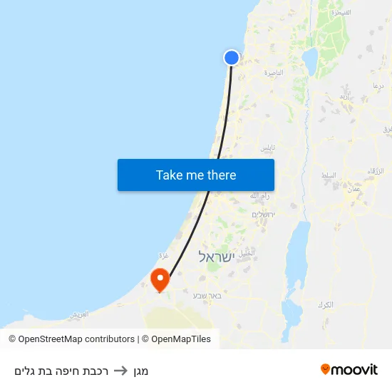 רכבת חיפה בת גלים to מגן map