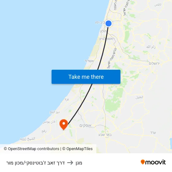 דרך זאב ז'בוטינסקי/מכון מור to מגן map