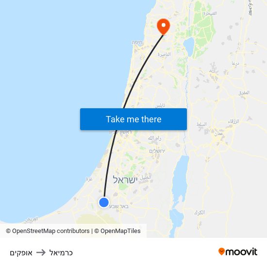 אופקים to כרמיאל map