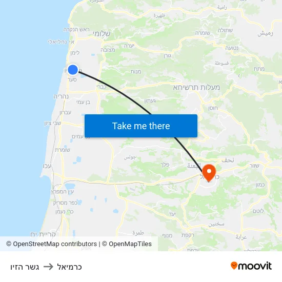 גשר הזיו to כרמיאל map