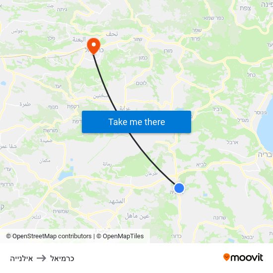 אילנייה to כרמיאל map