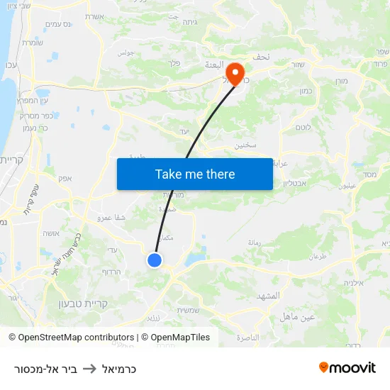 ביר אל-מכסור to כרמיאל map