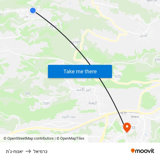 יאנוח-ג'ת to כרמיאל map