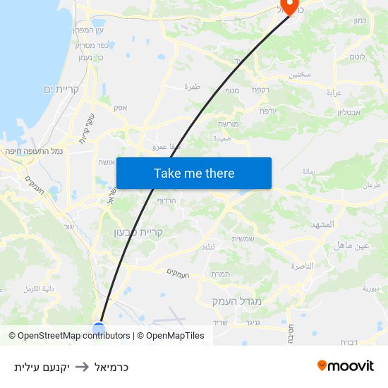 יקנעם עילית to כרמיאל map