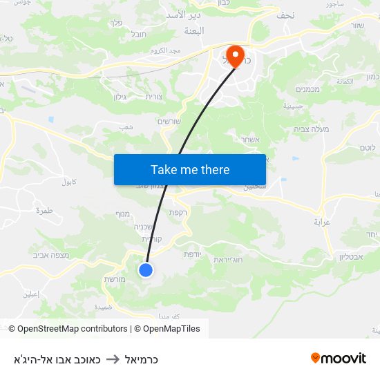כאוכב אבו אל-היג'א to כרמיאל map