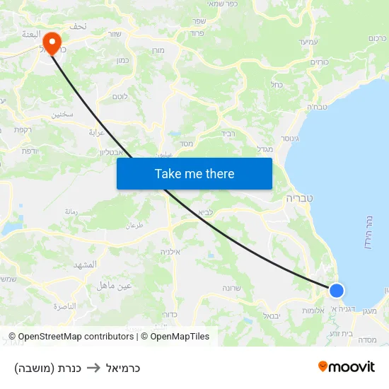 כנרת (מושבה) to כרמיאל map