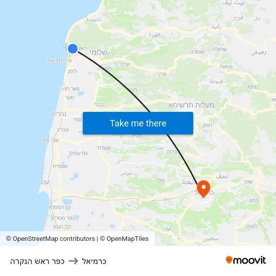 כפר ראש הנקרה to כרמיאל map