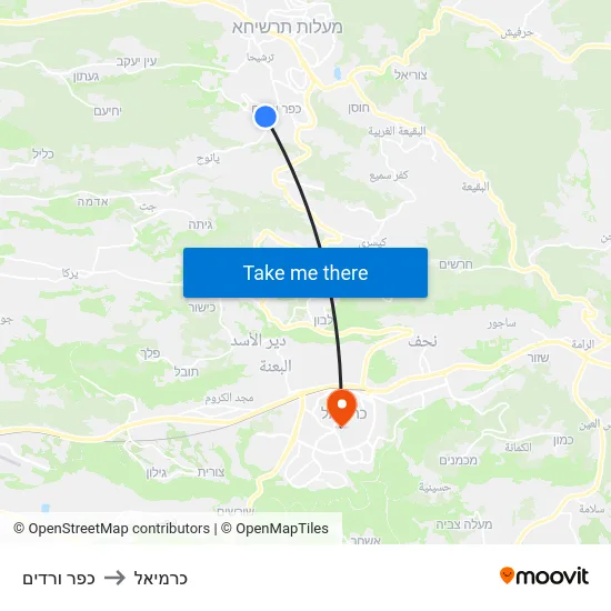 כפר ורדים to כרמיאל map