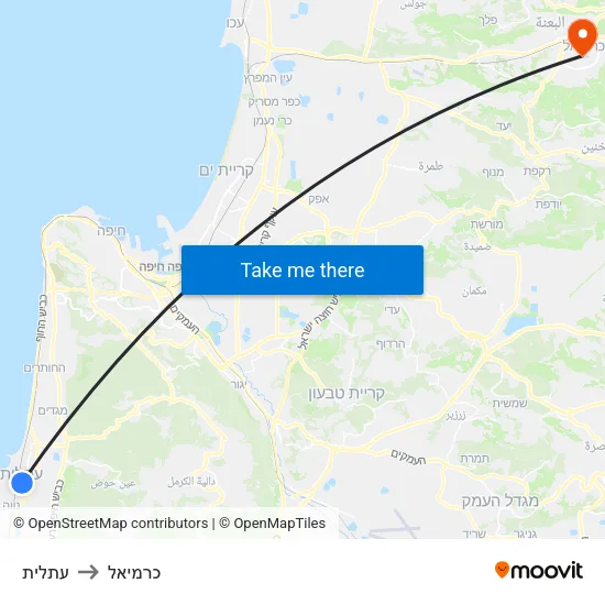 עתלית to כרמיאל map
