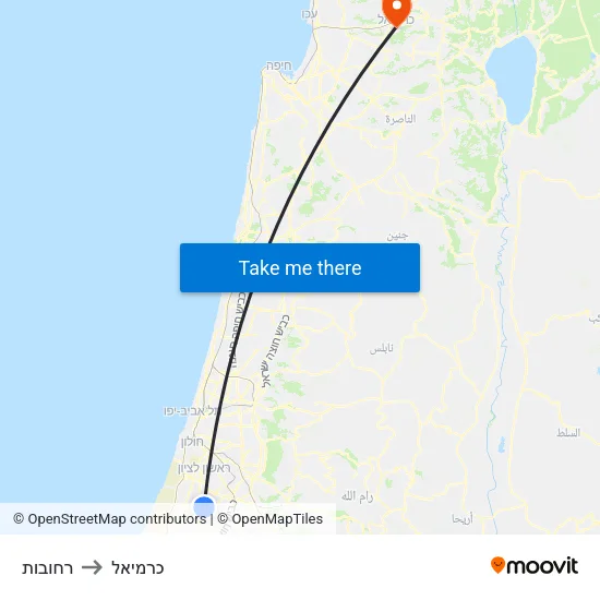 רחובות to כרמיאל map