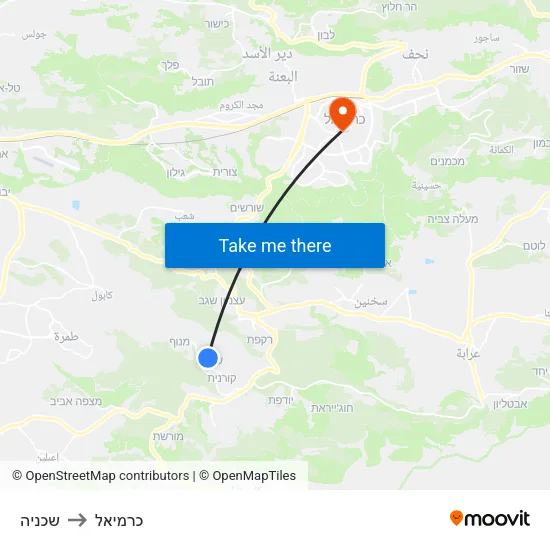 שכניה to כרמיאל map