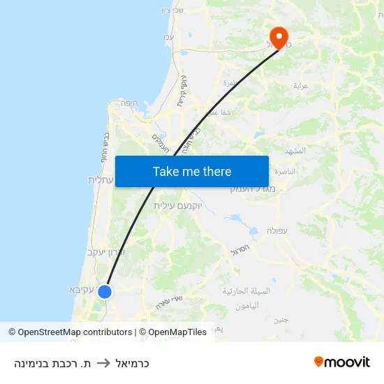 ת. רכבת בנימינה to כרמיאל map
