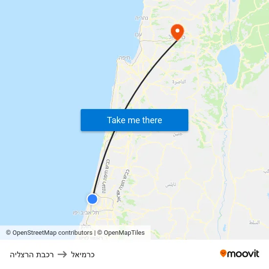 רכבת הרצליה to כרמיאל map