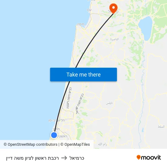 רכבת ראשון לציון משה דיין to כרמיאל map