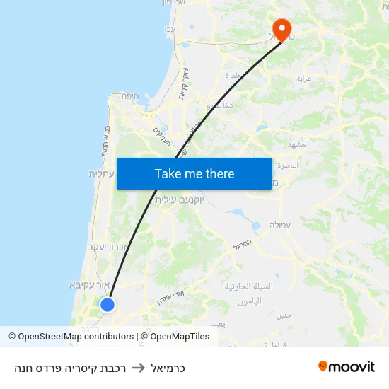 רכבת קיסריה פרדס חנה to כרמיאל map