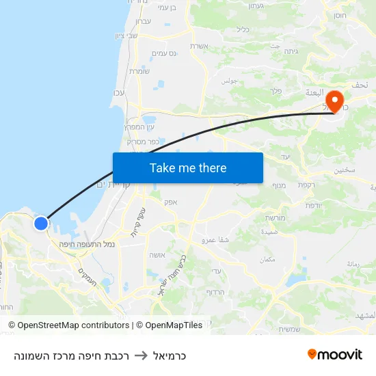 רכבת חיפה מרכז השמונה to כרמיאל map