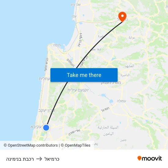 רכבת בנימינה to כרמיאל map