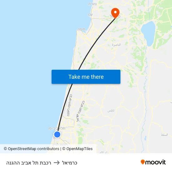 רכבת תל אביב ההגנה to כרמיאל map