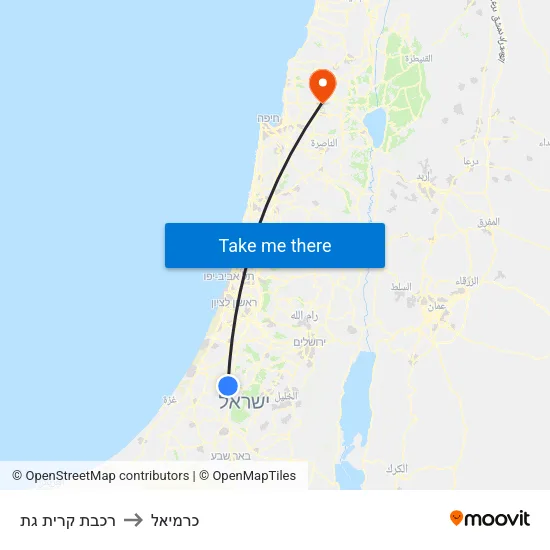רכבת קרית גת to כרמיאל map