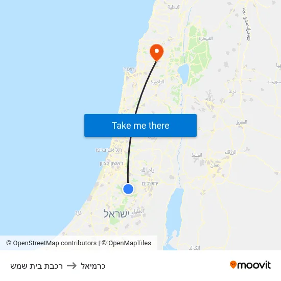 רכבת בית שמש to כרמיאל map