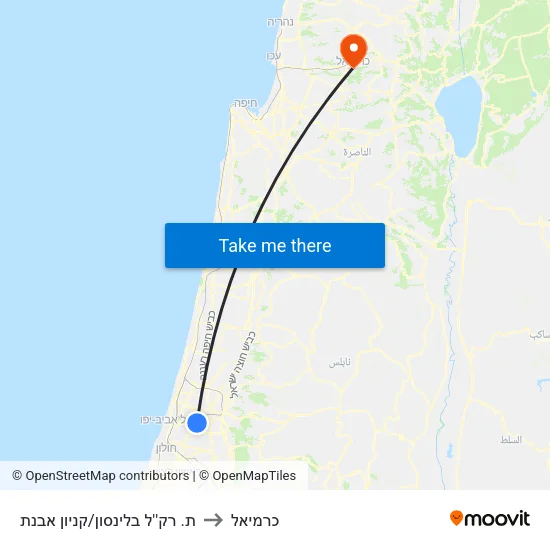 ת. רק''ל בלינסון/קניון אבנת to כרמיאל map