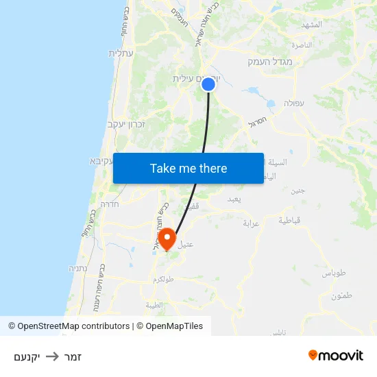 יקנעם to זמר map