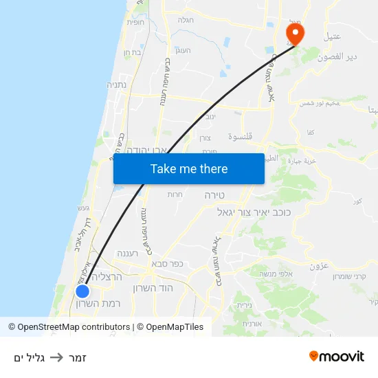 גליל ים to זמר map