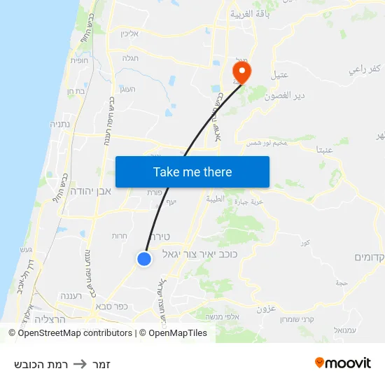 רמת הכובש to זמר map
