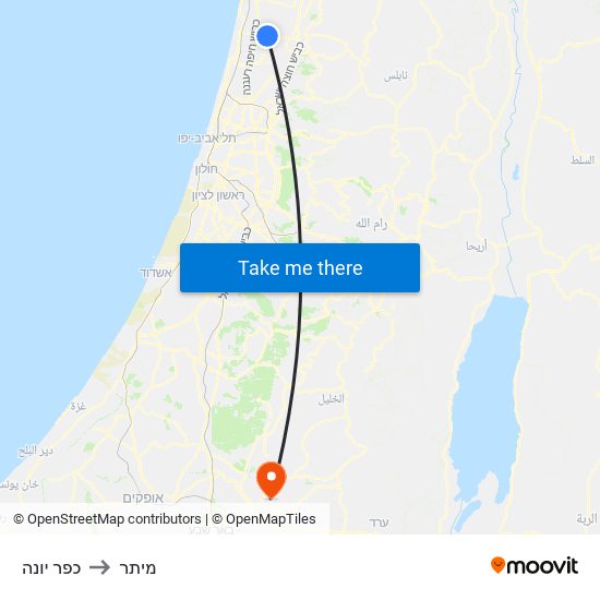 כפר יונה to מיתר map