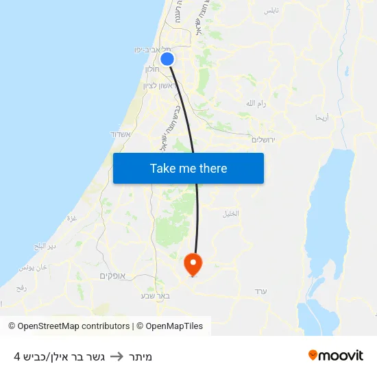 גשר בר אילן/כביש 4 to מיתר map