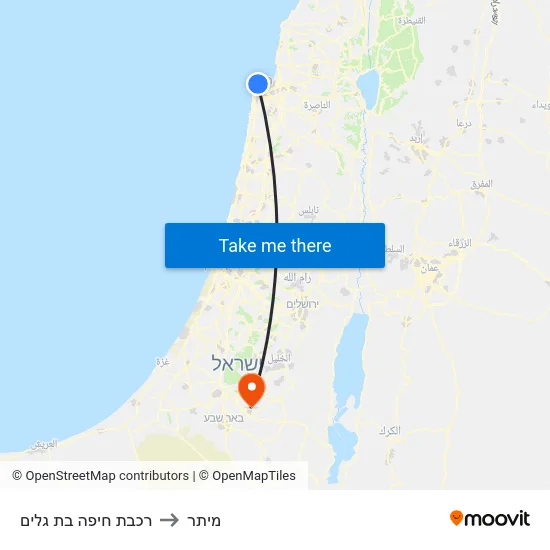 רכבת חיפה בת גלים to מיתר map