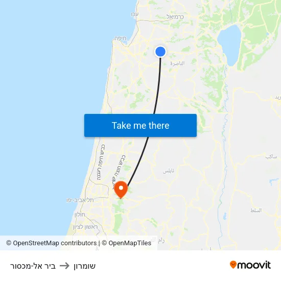 ביר אל-מכסור to שומרון map