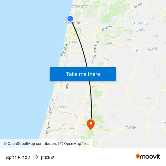 ג'סר א-זרקא to שומרון map