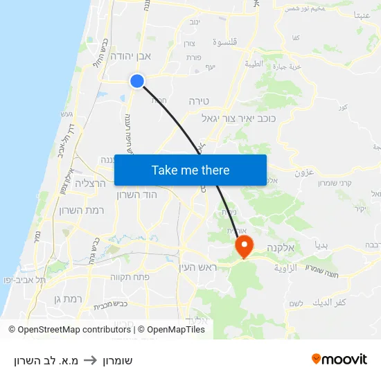 מ.א. לב השרון to שומרון map