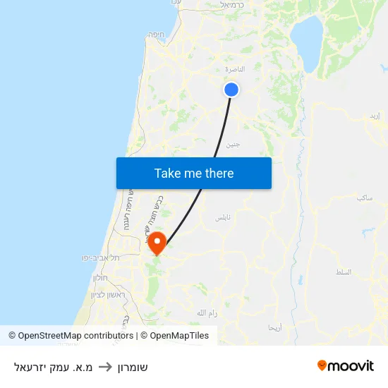 מ.א. עמק יזרעאל to שומרון map