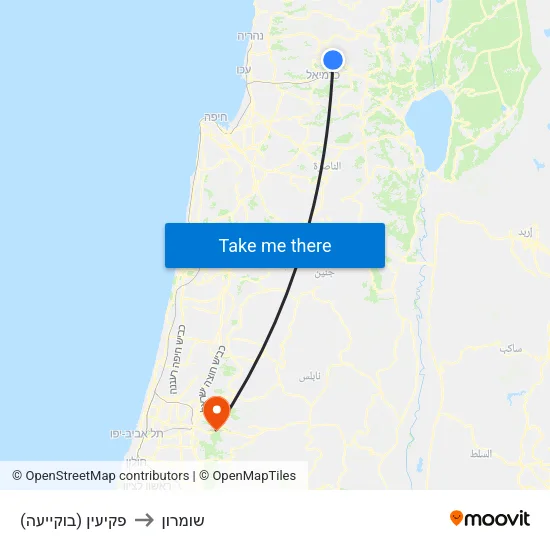 פקיעין (בוקייעה) to שומרון map