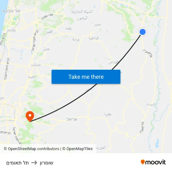 תל תאומים to שומרון map