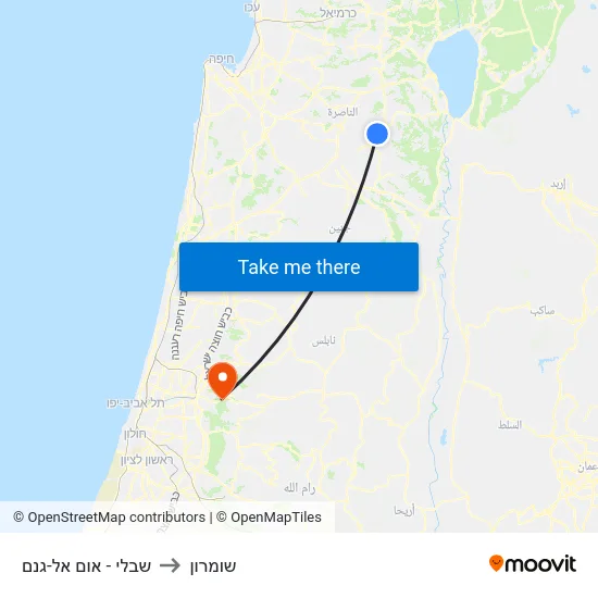 שבלי - אום אל-גנם to שומרון map